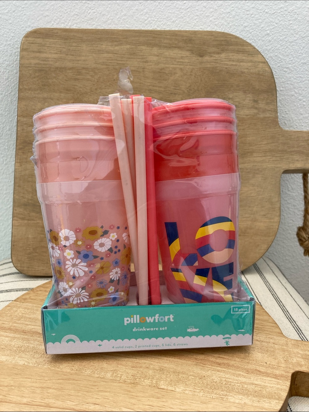 SALE! 50% Off pillowfort Pink Floral & Patterned Party Cups with Straws Set of 6
